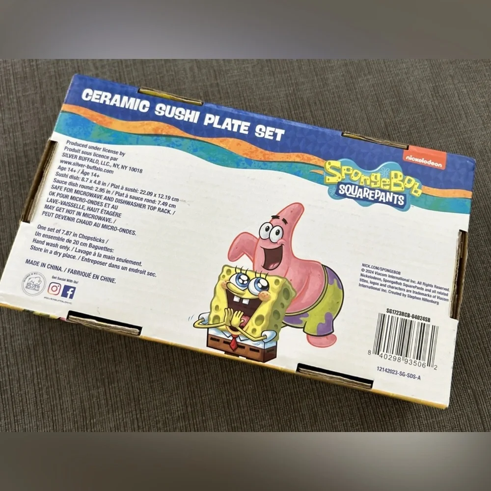 Spongebob Squarepants Krabby Patty Ceramic Sushi Serving plate setNEW